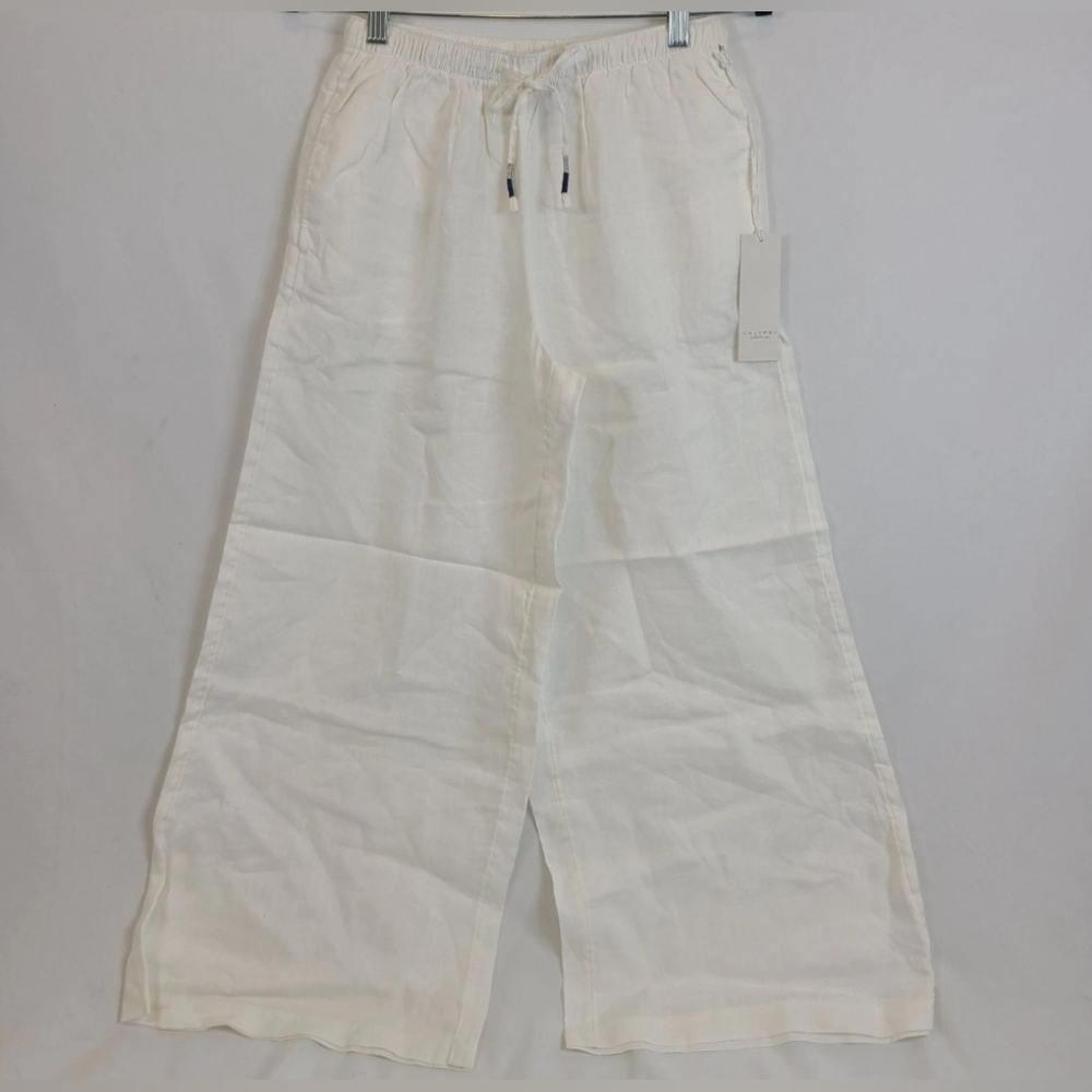 Calypso St Barth Women's 100% Linen Wide-Leg Beach Pants White